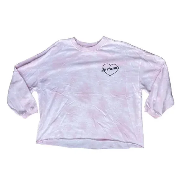 Mighty Fine Pink Tie-Dye “Je T’aime” Heart Graphic Oversized Sweatshirt - Medium - Picture 2 of 10